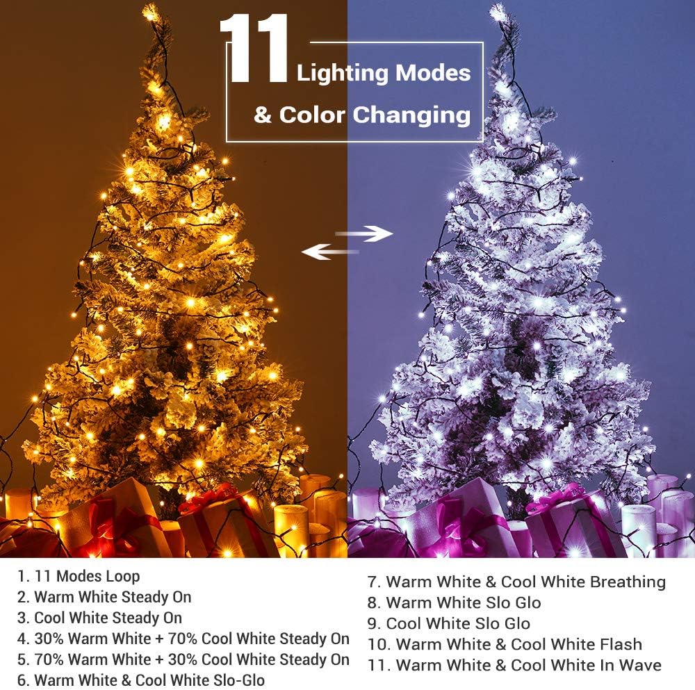Brizled Color Changing Christmas Lights, 65.67ft 200 LED Cool White & Multicolor Christmas Lights, 11 Modes Remote Dimmable 29V Safe Adapter Outdoor Christmas Tree Lights String for Xmas Party Tree