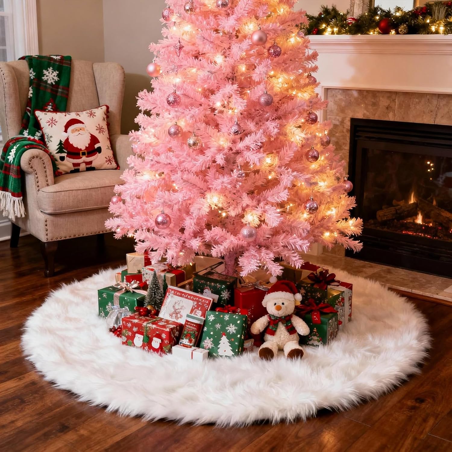 Christmas Tree Skirt 36 inch Wool Fur White Tree Skirt Small Snowy White Plush Velvet Tree Skirt Party Christmas Tree Decoration