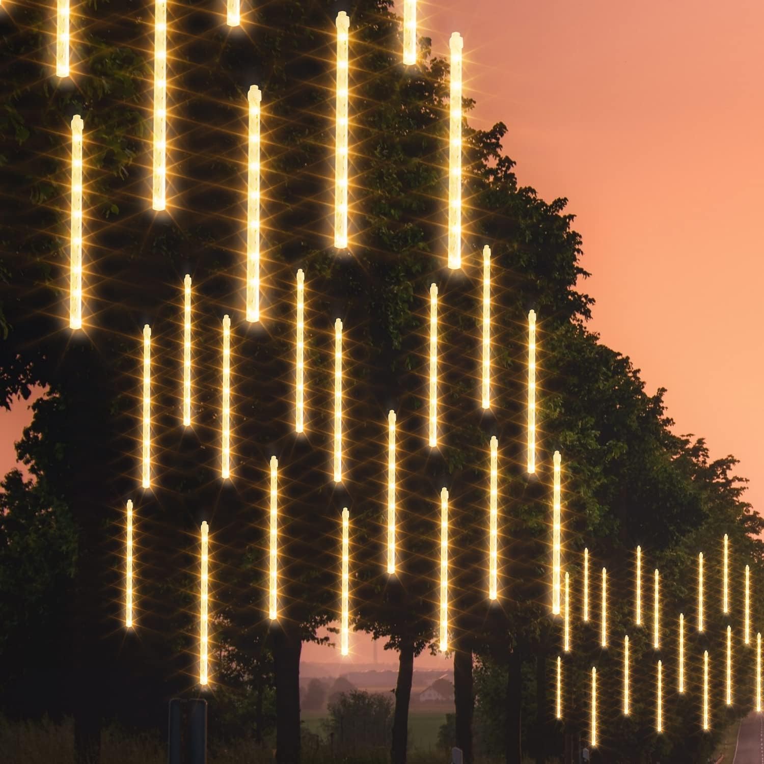 Dazzle Bright 864LED Christmas Light, Meteor Shower Rain Lights 11.8 Inch 24 Tubes, Waterproof Plug in Falling Rain Lights Christmas Decorations for Xmas Bushes Tree Yard Party (Blue)