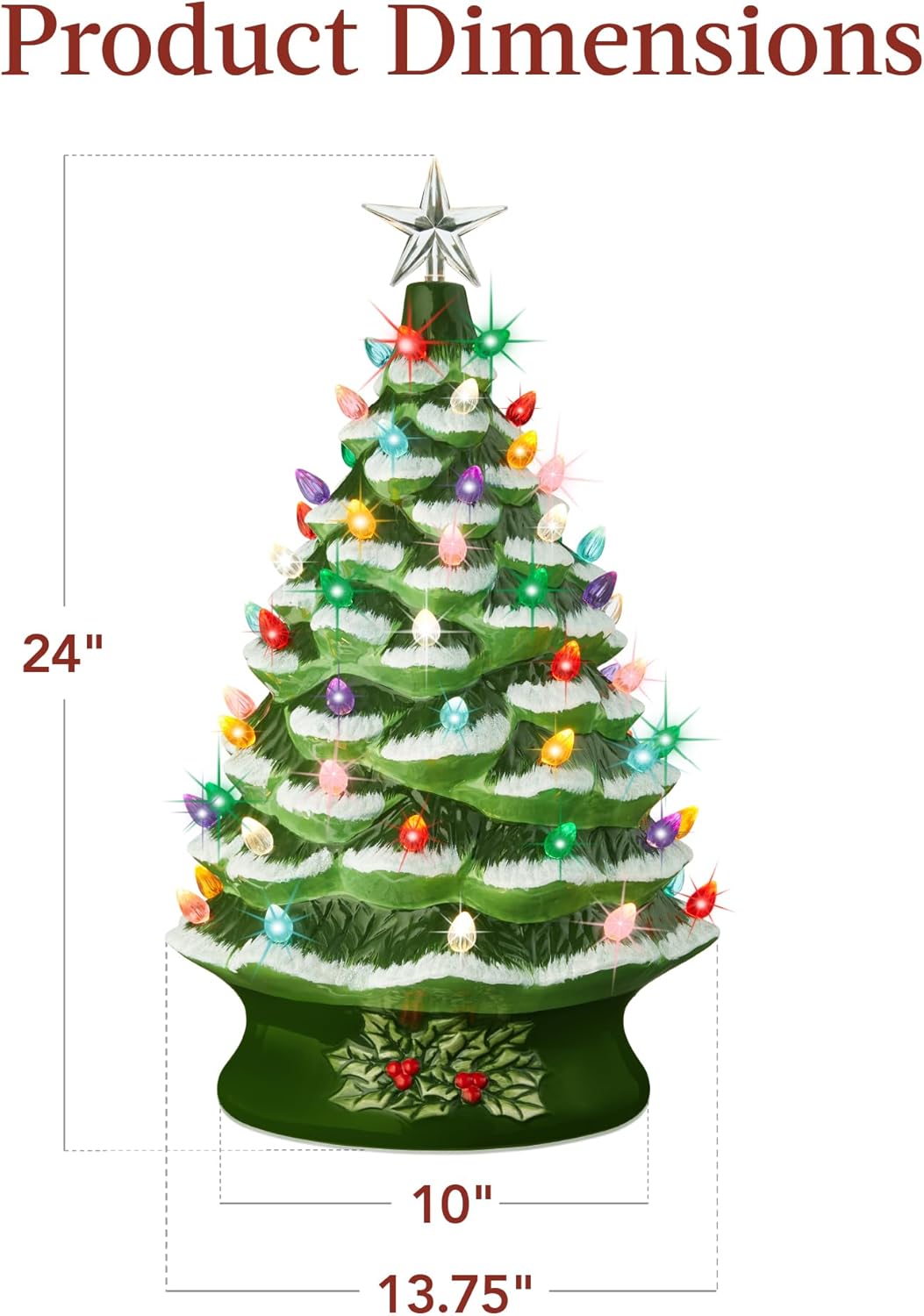 Best Choice Products 18in Large Ceramic Christmas Tree, Pre-lit Hand-Painted Tabletop Holiday Decoration w/Power Cord, 2 Star, 93 Multicolored Bulbs, LED Lights - Green