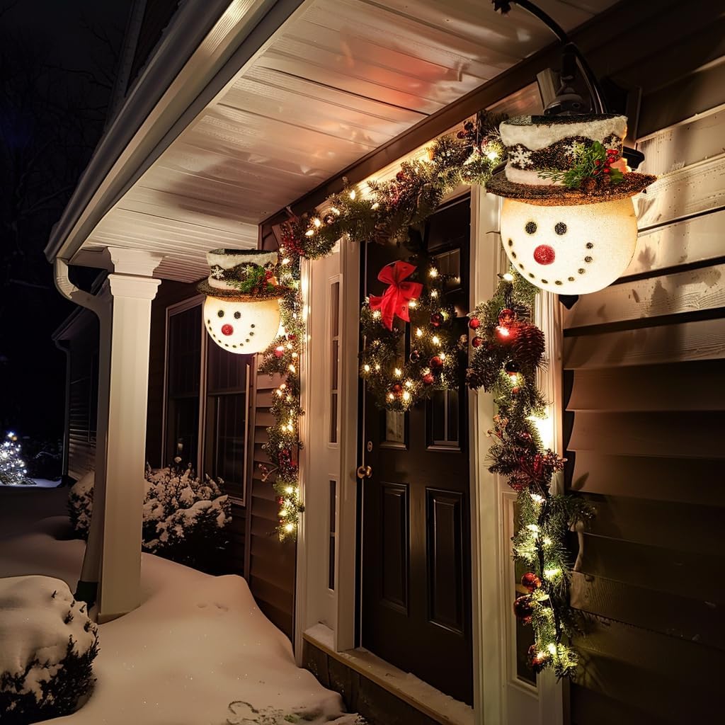 FUNPENY 2 Pack Snowman Christmas Porch Light Covers 12 Inch, Christmas Outdoor Decorations Holiday Light Covers for Porch Lights, Garage Lights, Large Light Fixtures