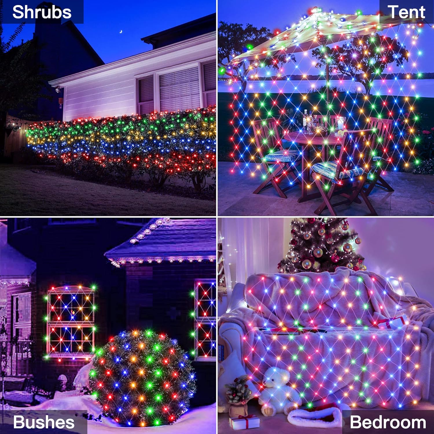 Ollny Net Lights Outdoor Mesh Light 10x7ft, 210LED Clear Wire Connectable Christmas Net Lights with 8 Modes, IP67 Waterproof Bush Light for Tree Wall Ceiling Outside Decorations, Warm White