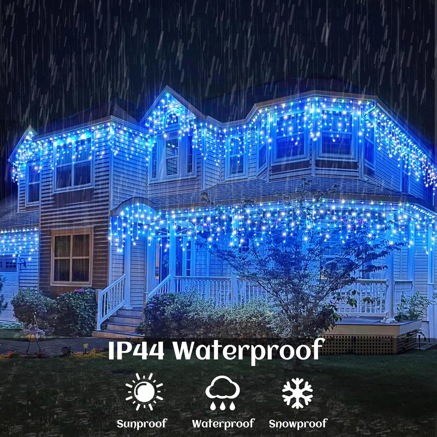 66ft Icicle Lights for Outside - 640 LED Christmas Lights Outdoor with 120 Drops 8 Modes, Plug in Twinkle Light Outside for Holiday Wedding Party Tree Room Indoor Thanksgiving Decoration, Warm White