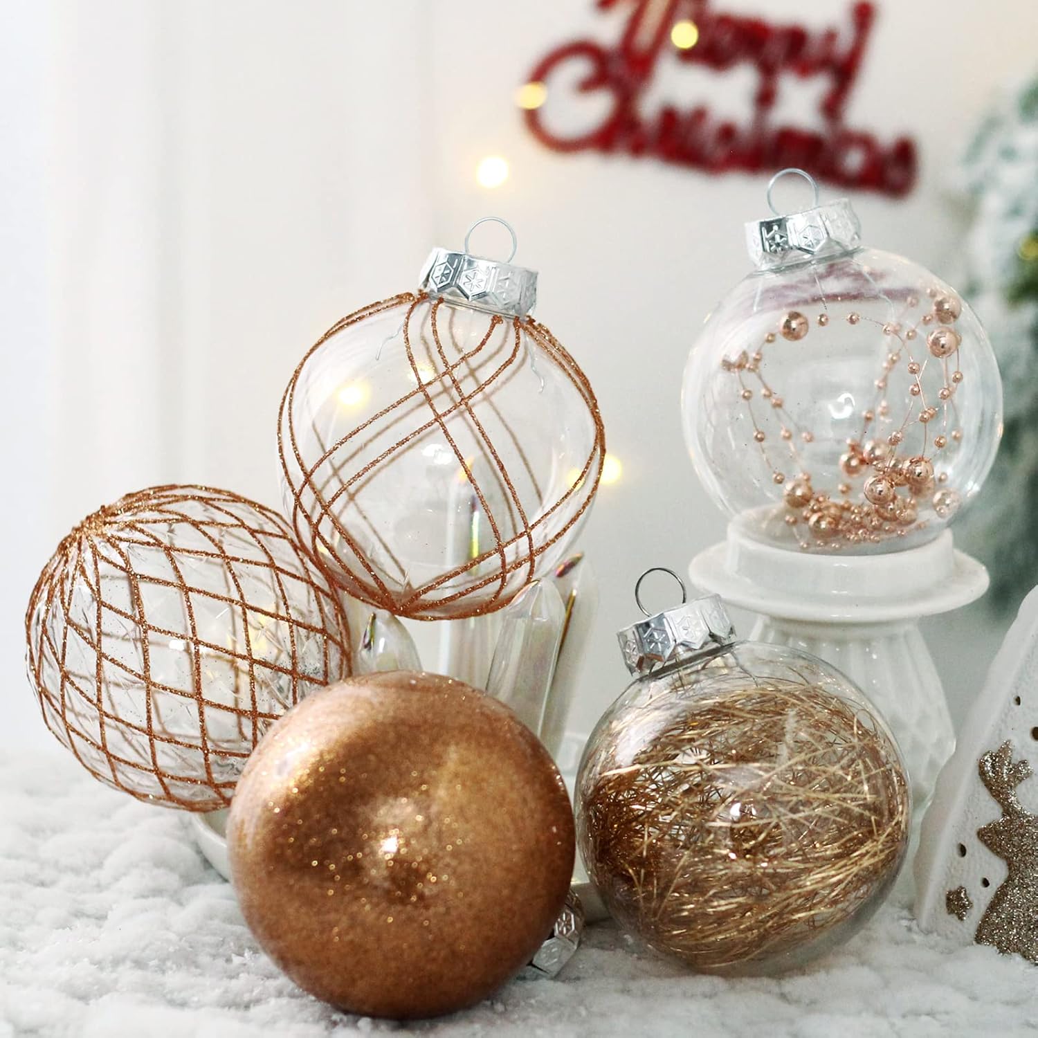 Clear Plastic Christmas Ball Ornaments, 30ct 2.36 Inch Champagne Balls for Tree Decoration - Shatterproof for Holiday Wedding Party Gifts