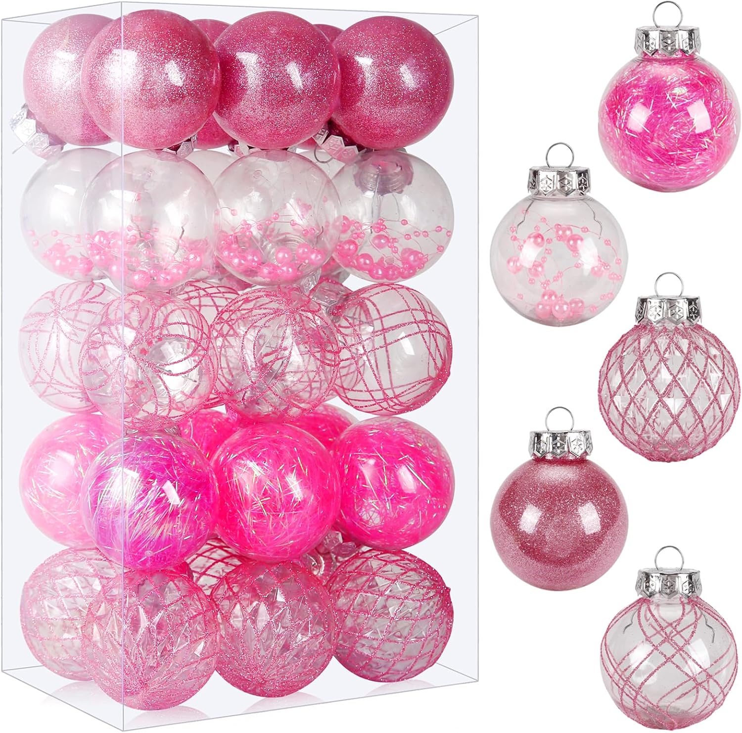 Clear Plastic Christmas Ball Ornaments, 30ct 2.36 Inch Champagne Balls for Tree Decoration - Shatterproof for Holiday Wedding Party Gifts