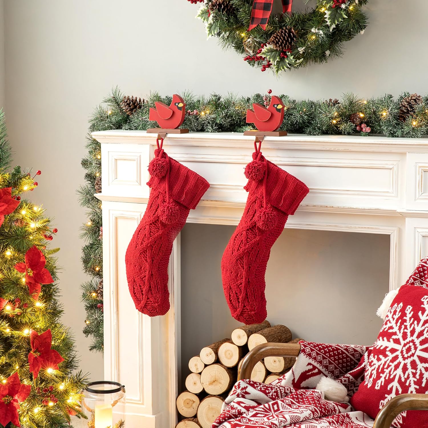 Glitzhome 19 L Handmade Hooked Dog Christmas Stocking for Family Holiday Season Party Decor