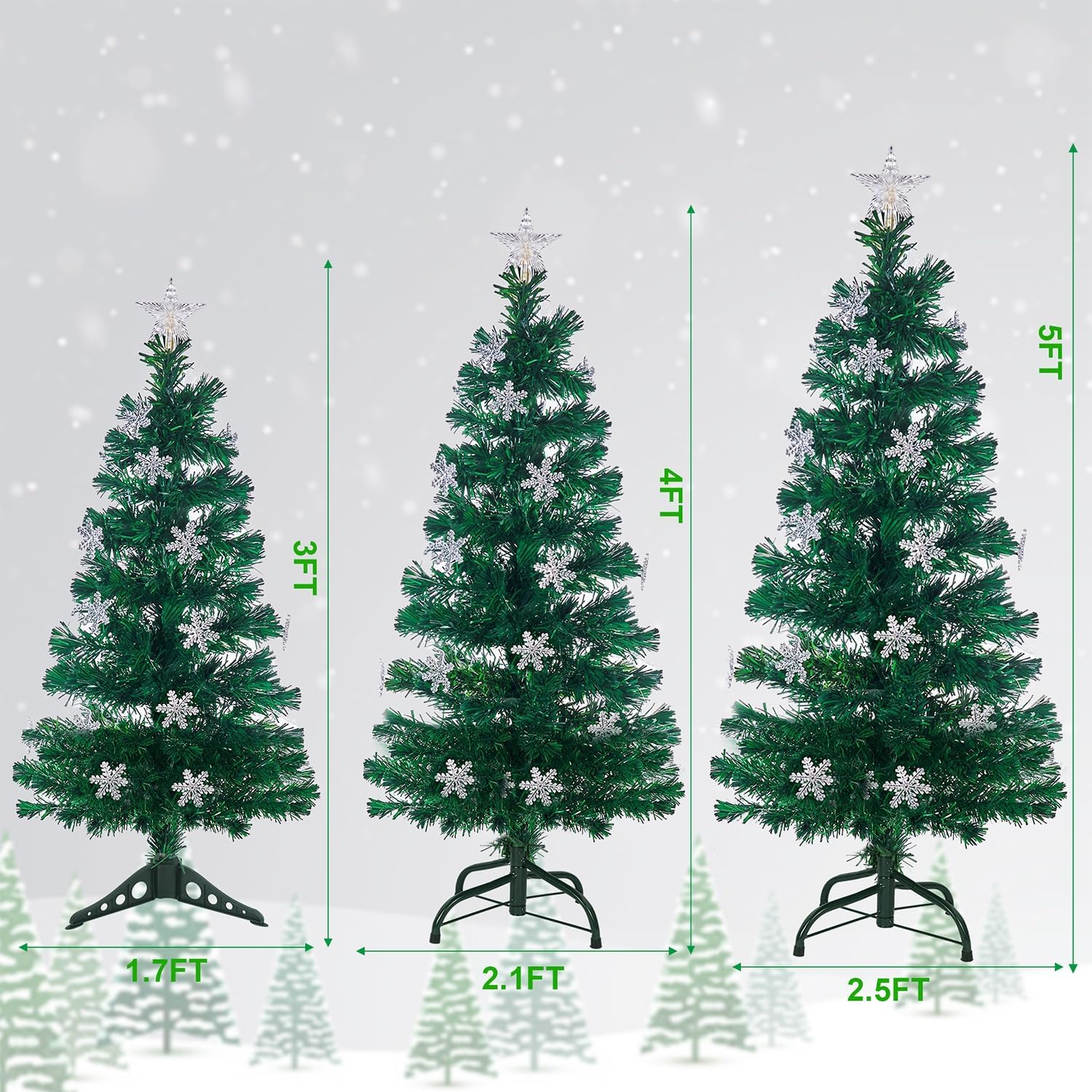 Juegoal 6 ft Pre-Lit Optical Fiber Christmas Artificial Tree, RGB Color Changing LED Lights, Snowflakes & Top Star, Fake Xmas Tree with Metal Legs