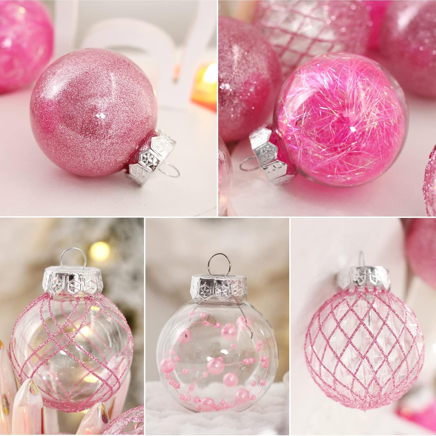 Clear Plastic Christmas Ball Ornaments, 30ct 2.36 Inch Champagne Balls for Tree Decoration - Shatterproof for Holiday Wedding Party Gifts