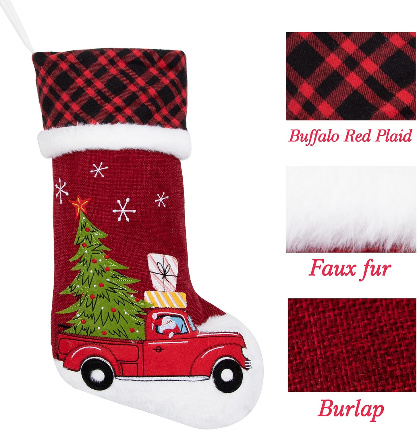 LUBOT Set of 8 Christmas Stocking(20inch) Silhouette Buffalo Red Plaid/Rustic/Farmhouse/Country Cotton Fireplace Hanging Xmas Stockings Decorations for Family Holiday Season Decor