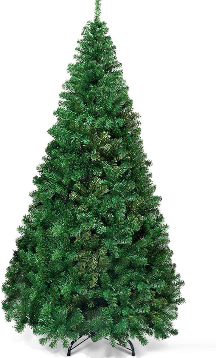 Goplus 8ft Artificial Christmas Tree, Unlit Christmas Pine Tree with 1138 PVC Branch Tips, Foldable Metal Stand, Xmas Full Tree for Indoor Home Office Decor