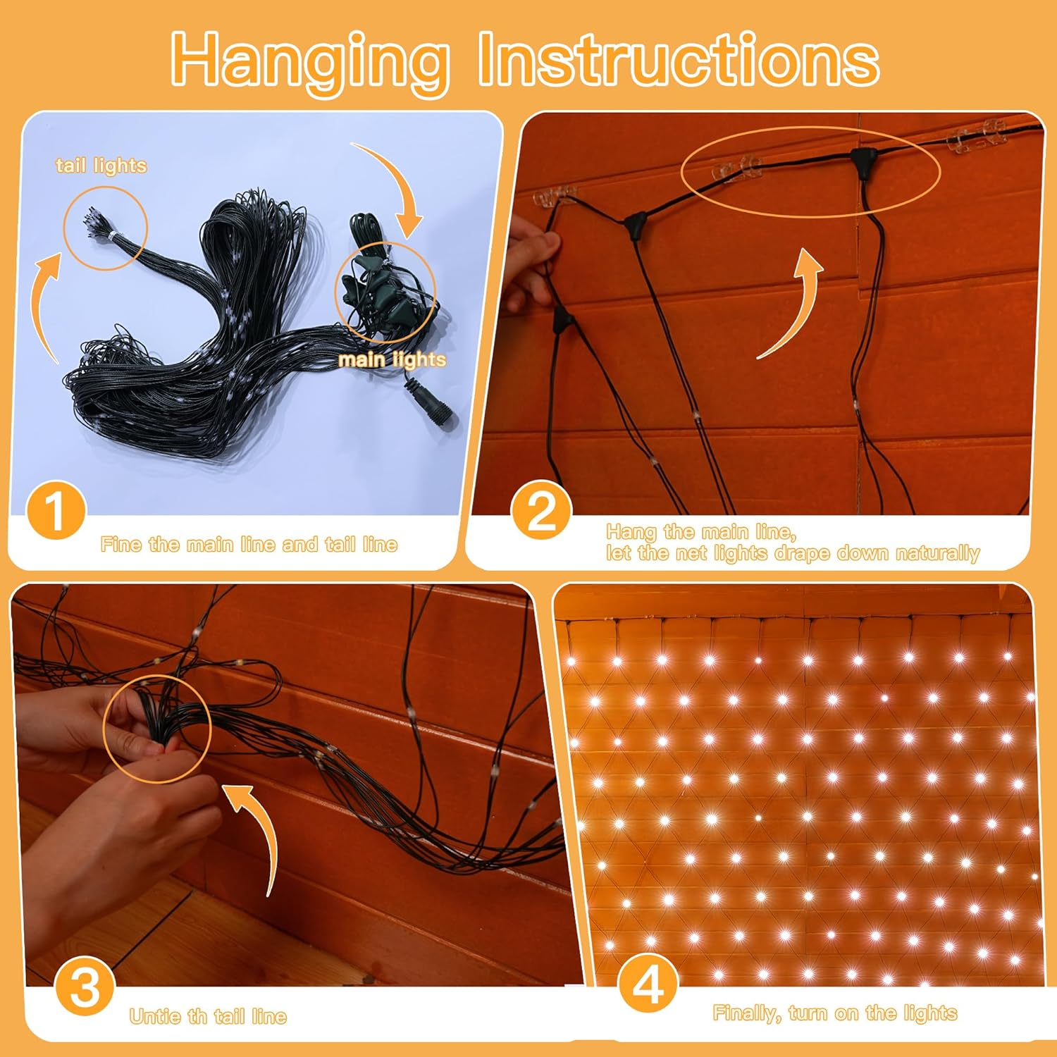 Ollny Net Lights Outdoor Mesh Light 10x7ft, 210LED Clear Wire Connectable Christmas Net Lights with 8 Modes, IP67 Waterproof Bush Light for Tree Wall Ceiling Outside Decorations, Warm White