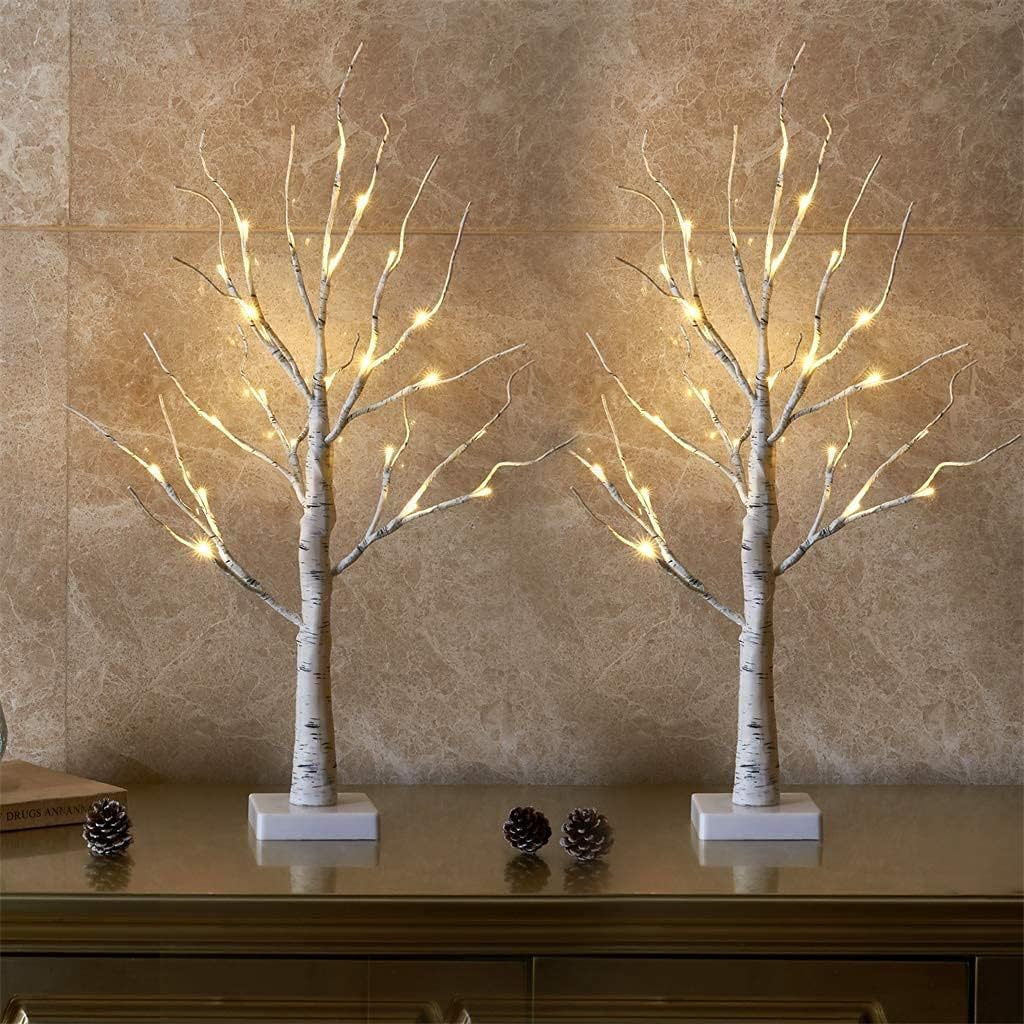 EAMBRITE Home Decorations Light Up White Birch Tree Indoor Christmas Decor, 4 Pack Battery Operated/USB Lighted Tabletop Money Tree Lamp Led Lights Xmas Wedding Centerpiece Table Room (2 Ft)