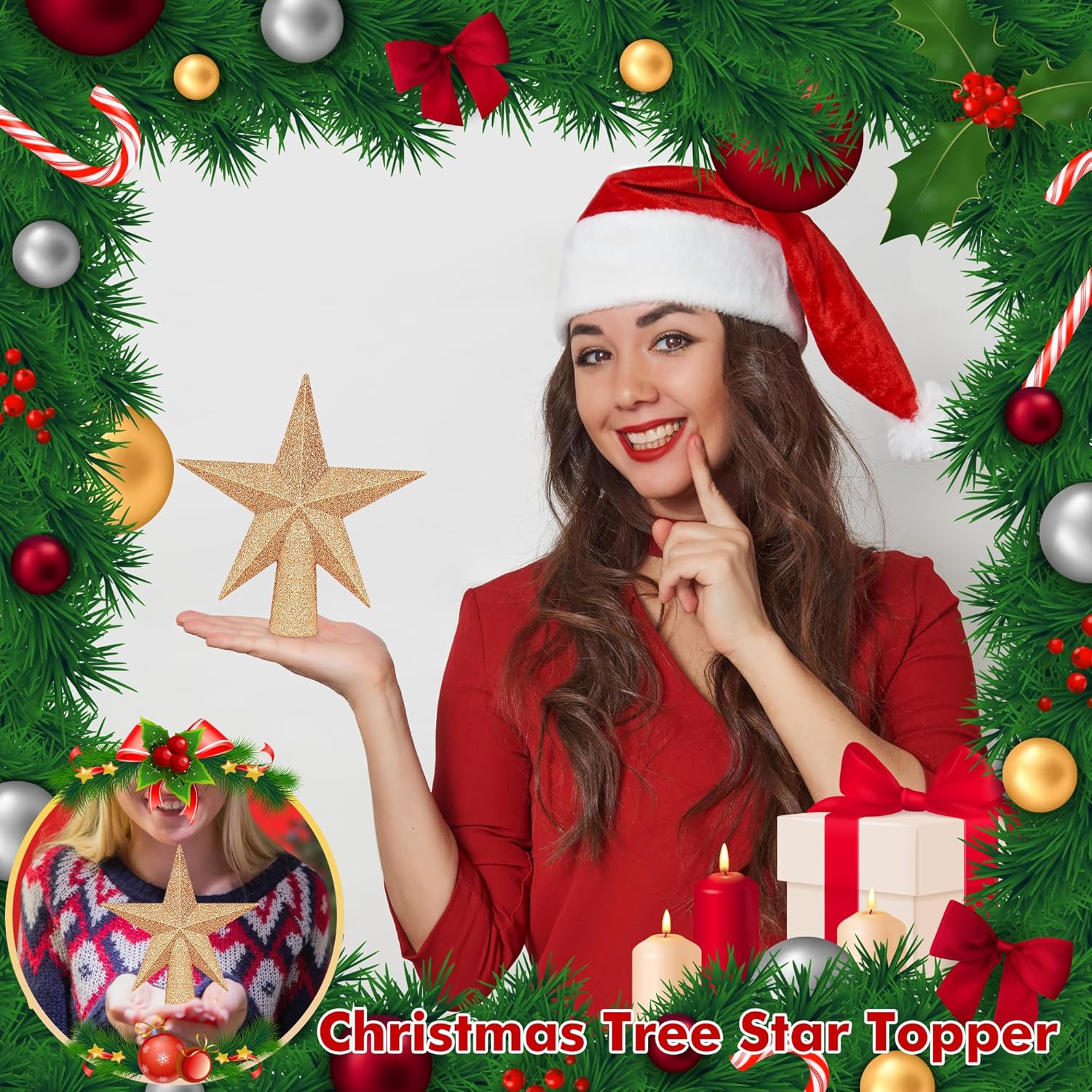 Christmas Tree Star Topper, 8 Gold Xmas Star Tree Decorations, 3D Shatterproof Bethlehem Star Tree Topper Decorations, Waterproof Christmas Tree Topper Decor for Holiday Home Outdoor Ornament