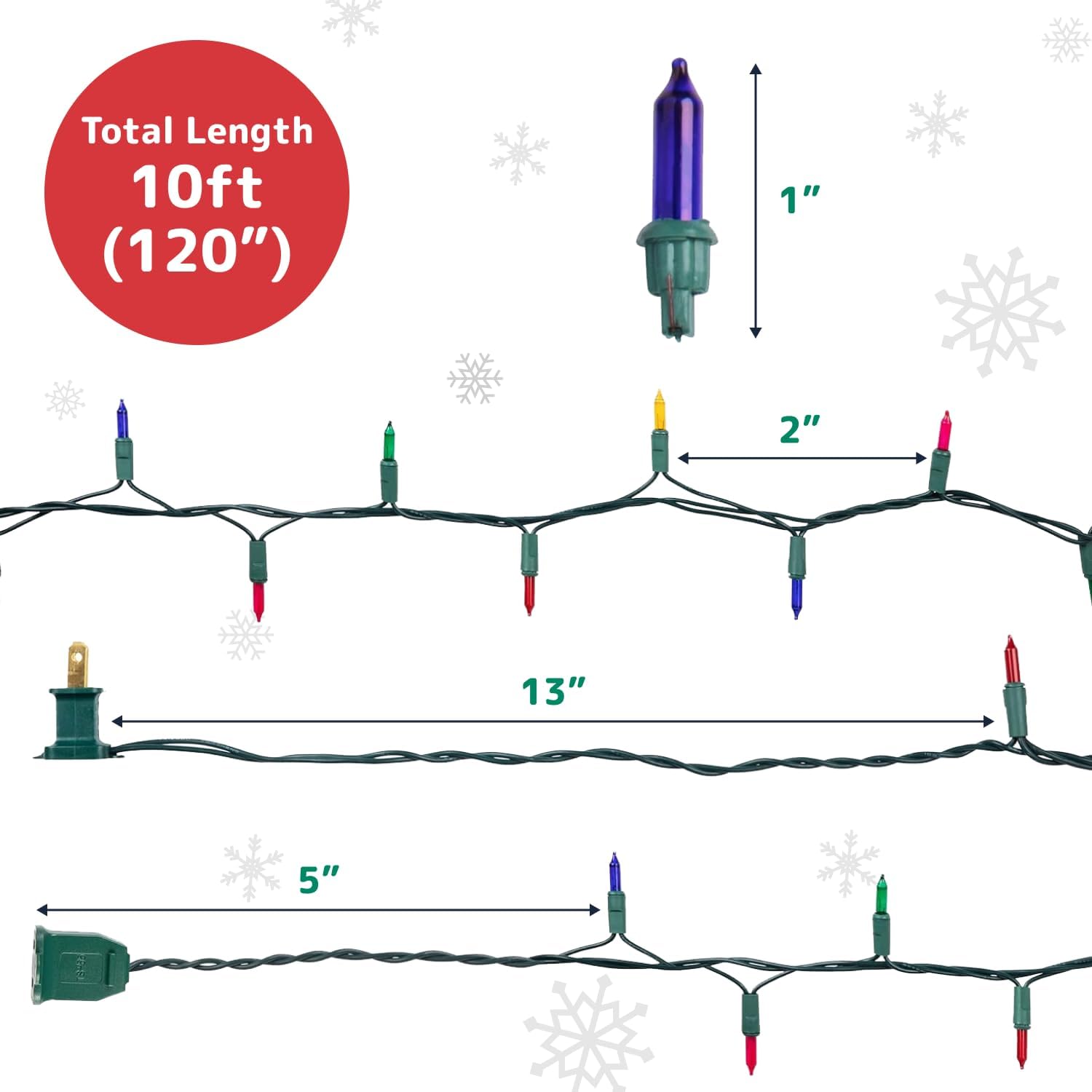 PREXTEX Christmas String Lights with Green Wire - 100 Count, 20 Ft Multicolored Christmas Tree Lights for Xmas Decorations Indoor and Outdoor - Incandescent String Light for Patios, Fences, Holidays