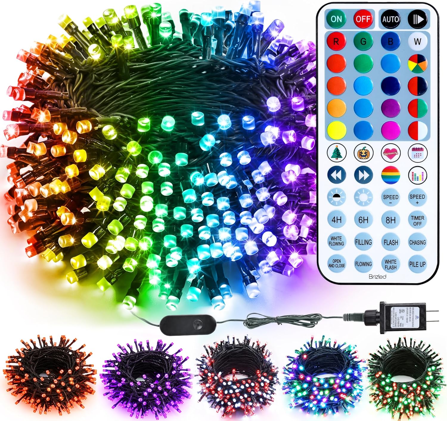 Brizled RGB Christmas Lights, 164ft 500 LED Color Changing String Lights, Dimmable Christmas Tree Light, Indoor Multifunctional Fairy Light with Remote for Outdoor Independence Day Xmas Party Decor