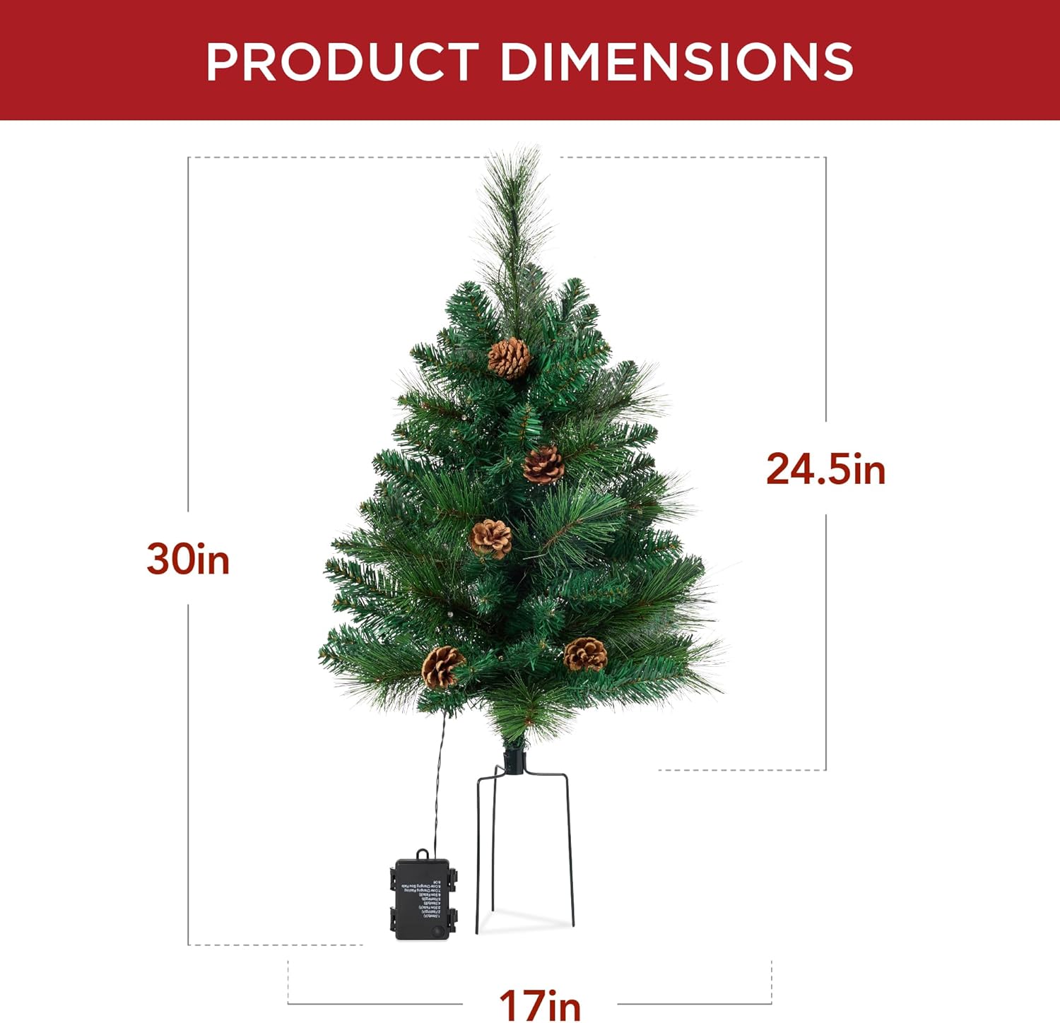 Best Choice Products Set of 2 24.5in Outdoor Pathway Christmas Trees, Battery Operated Pre-Lit Holiday Décor w/LED Lights, Red Berries, Pine Cones
