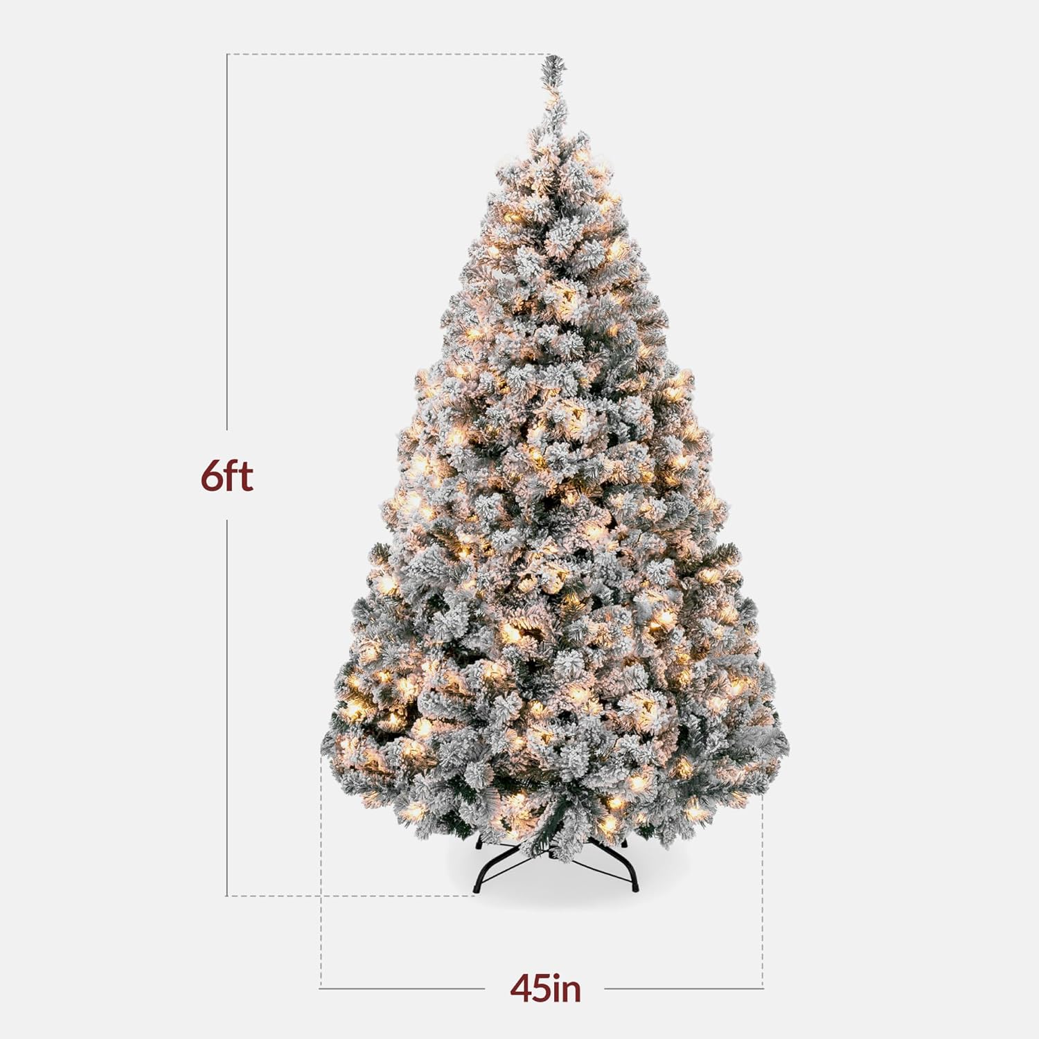 Best Choice Products Pre-Lit Artificial Christmas Tree, 6ft Snow Flocked Design Pine Tree, Full Appearance Snowy w/Easy Assembly, Metal Stand