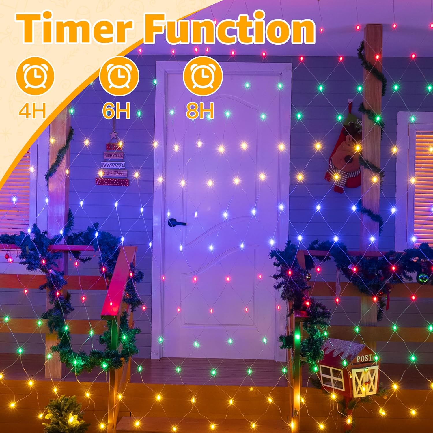 Ollny Net Lights Outdoor Mesh Light 10x7ft, 210LED Clear Wire Connectable Christmas Net Lights with 8 Modes, IP67 Waterproof Bush Light for Tree Wall Ceiling Outside Decorations, Warm White