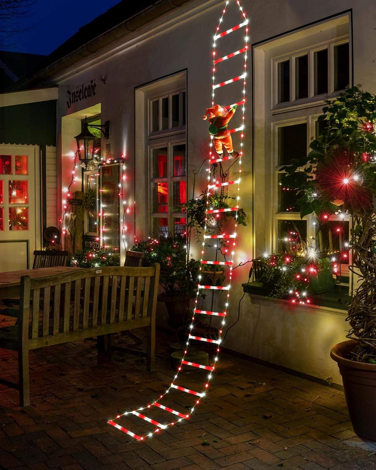 Toodour LED Christmas Lights - 10ft Christmas Decorative Ladder Lights with Santa Claus, Xmas Decorations Light for Indoor Outdoor, Window, Garden, Home, Wall, Xmas Tree Decor - Multicolor