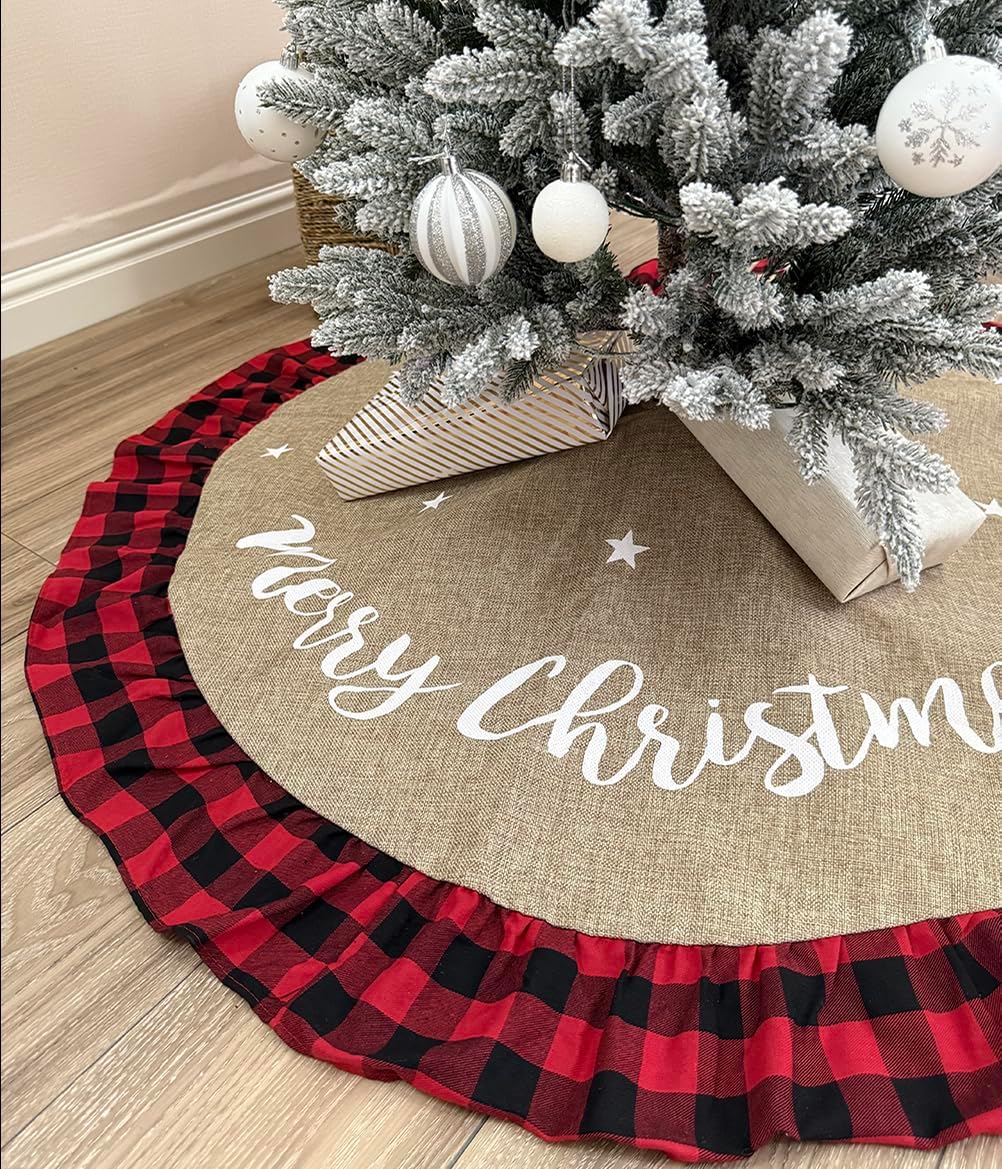 60 Inch Cow Faux Fur Christmas Tree Skirt Holiday Decor for Xmas Tree, Festive Party, Home Decorations