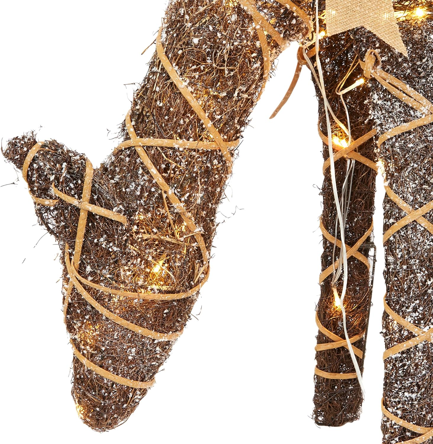 Alpine Corporation 24 Tall Outdoor Rattan Grazing Reindeer Lawn Decoration with White LED Lights, Christmas Yard Decor, Holiday Garden Display