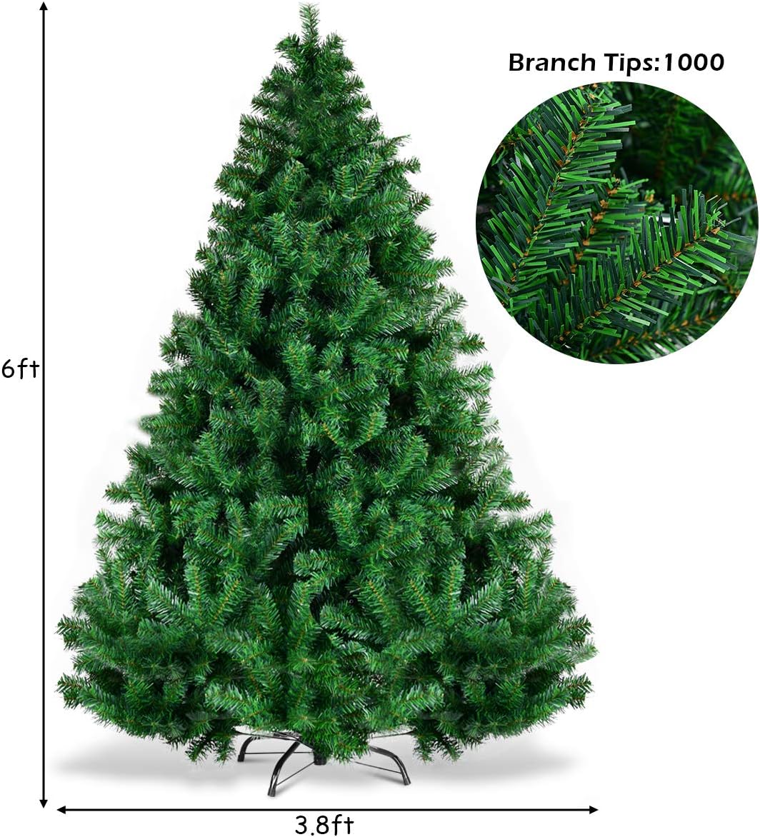 Goplus 8ft Artificial Christmas Tree, Unlit Christmas Pine Tree with 1138 PVC Branch Tips, Foldable Metal Stand, Xmas Full Tree for Indoor Home Office Decor