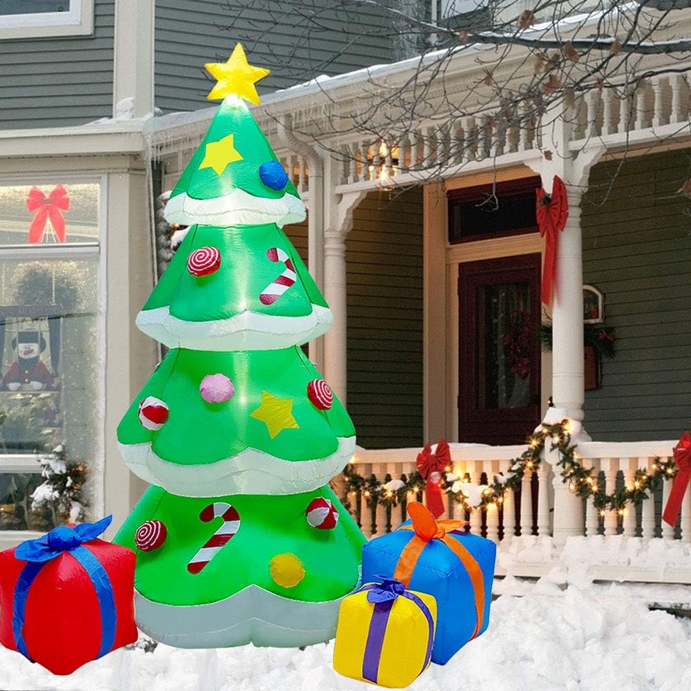 7 FT Inflatable Christmas Tree with Led Lights, Lighted Christmas Tree for Blow Up Yard Decoration, Indoor Outdoor Yard Garden Christmas Decoration