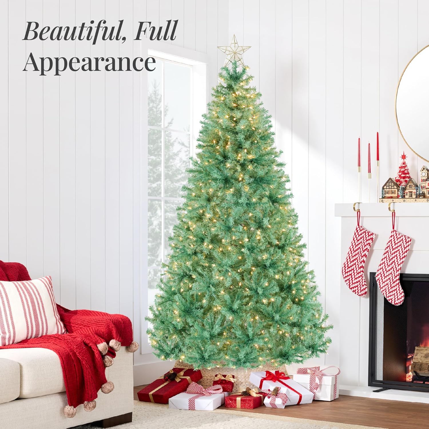 Best Choice Products 6ft Pre-Lit Christmas Tree Premium Hinged Artificial Pine Lighted Holiday Tree for Home, Office w/ 1,000 Branch Tips, 250 Lights, Metal Hinges, Foldable Base