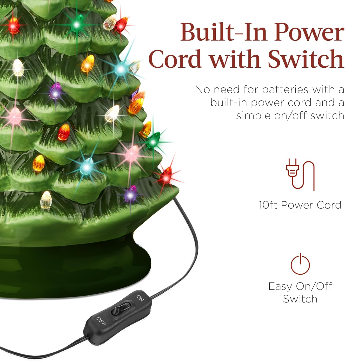 Best Choice Products 18in Large Ceramic Christmas Tree, Pre-lit Hand-Painted Tabletop Holiday Decoration w/Power Cord, 2 Star, 93 Multicolored Bulbs, LED Lights - Green