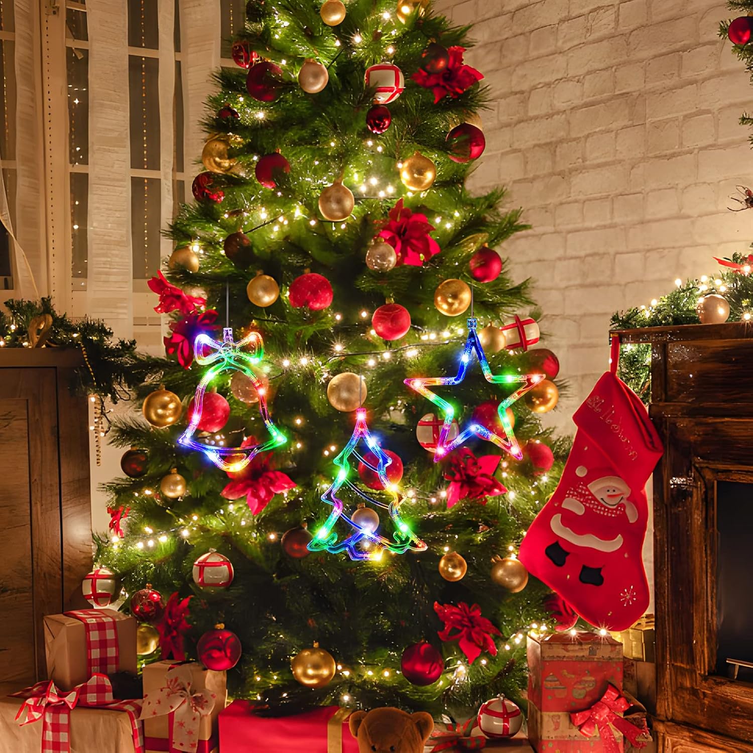 LYUBASA 3Pack Christmas Window Lights Decorations with Timer, Battery Powered Christmas Hanging White Lighted Snowflake Shaped LED Sucker for Xmas Lamp Tree Fireplace Indoor Decor