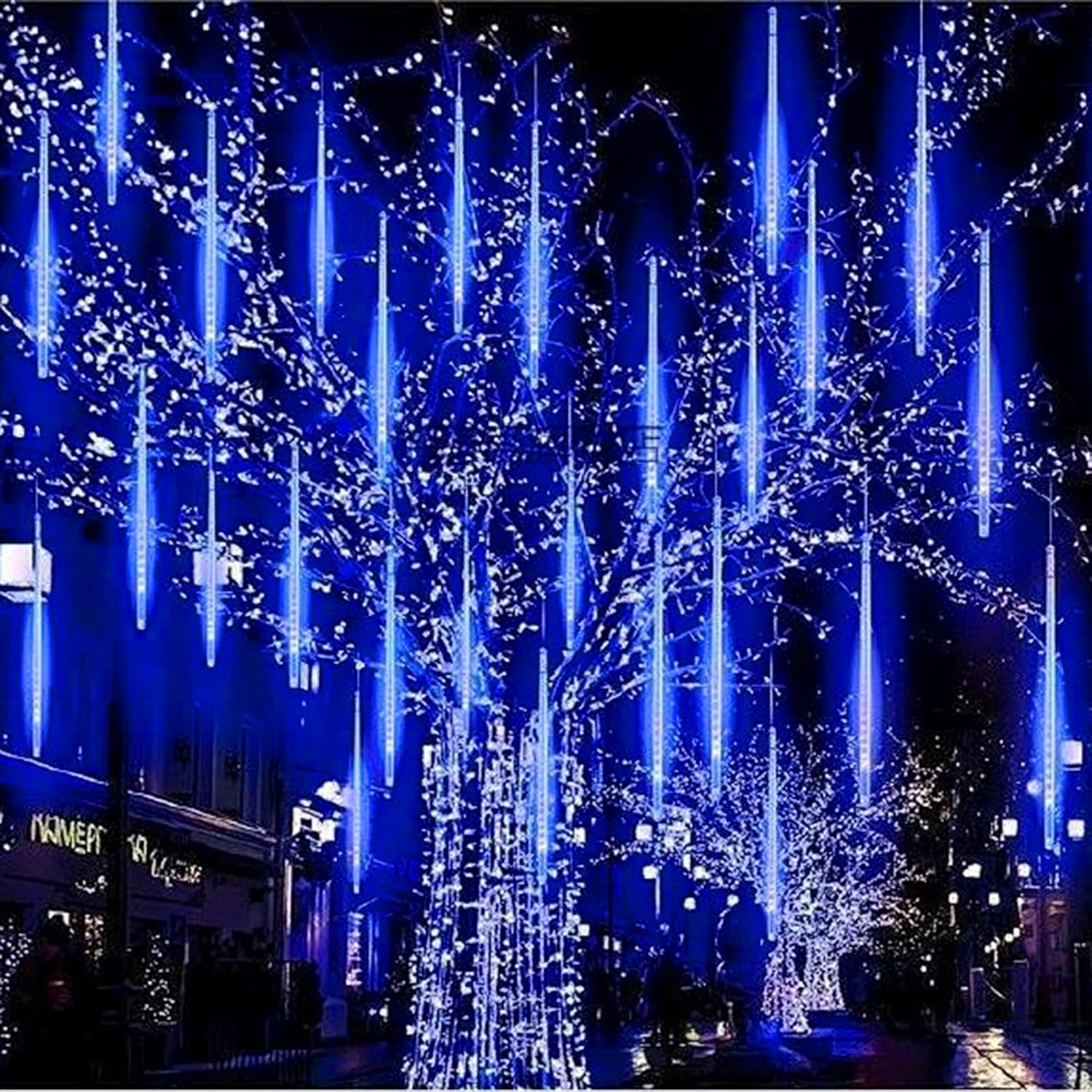 Dazzle Bright 864LED Christmas Light, Meteor Shower Rain Lights 11.8 Inch 24 Tubes, Waterproof Plug in Falling Rain Lights Christmas Decorations for Xmas Bushes Tree Yard Party (Blue)