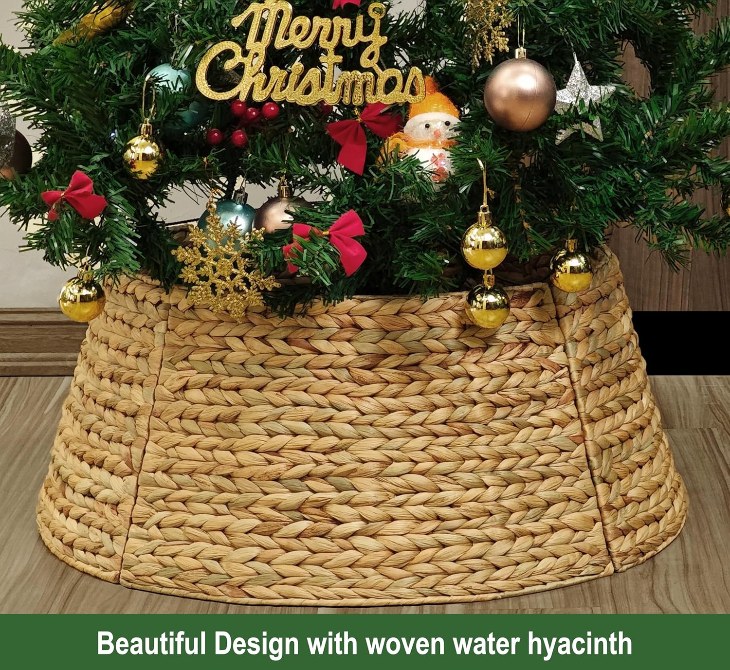 CENBOSS Rattan Christmas Tree Collar, Wicker Tree Skirt & Stand Base Cover (Brown Wash, 24 inch)