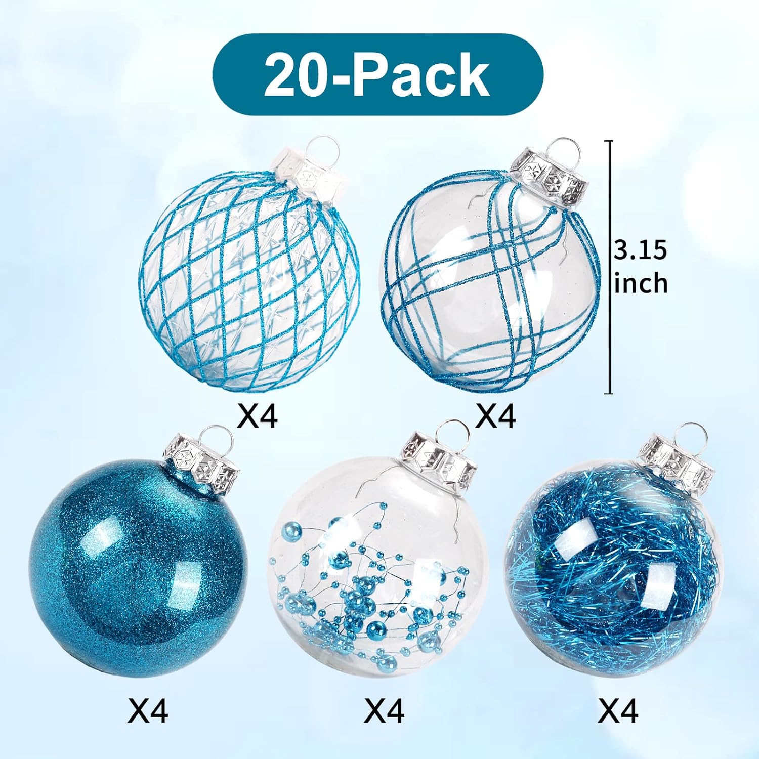 Clear Plastic Christmas Ball Ornaments, 30ct 2.36 Inch Champagne Balls for Tree Decoration - Shatterproof for Holiday Wedding Party Gifts