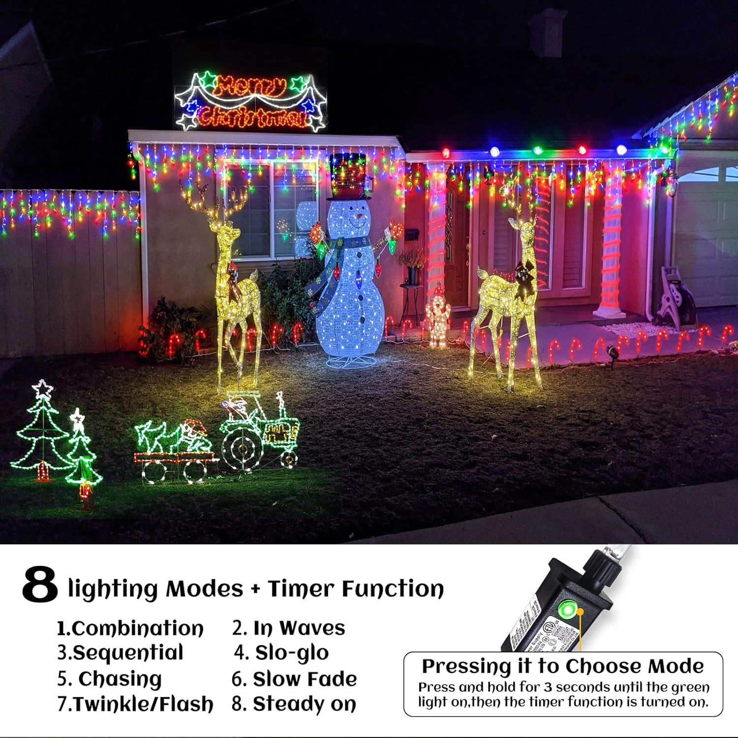 66ft Icicle Lights for Outside - 640 LED Christmas Lights Outdoor with 120 Drops 8 Modes, Plug in Twinkle Light Outside for Holiday Wedding Party Tree Room Indoor Thanksgiving Decoration, Warm White
