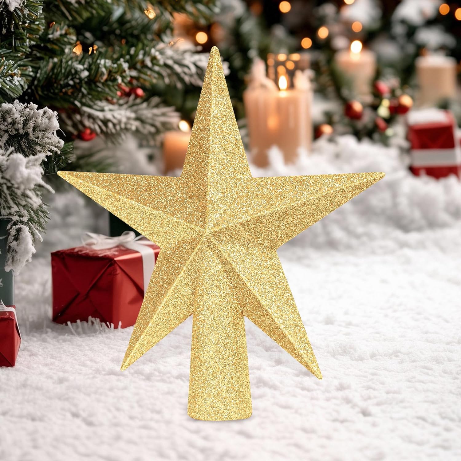 Christmas Tree Star Topper, 8 Gold Xmas Star Tree Decorations, 3D Shatterproof Bethlehem Star Tree Topper Decorations, Waterproof Christmas Tree Topper Decor for Holiday Home Outdoor Ornament