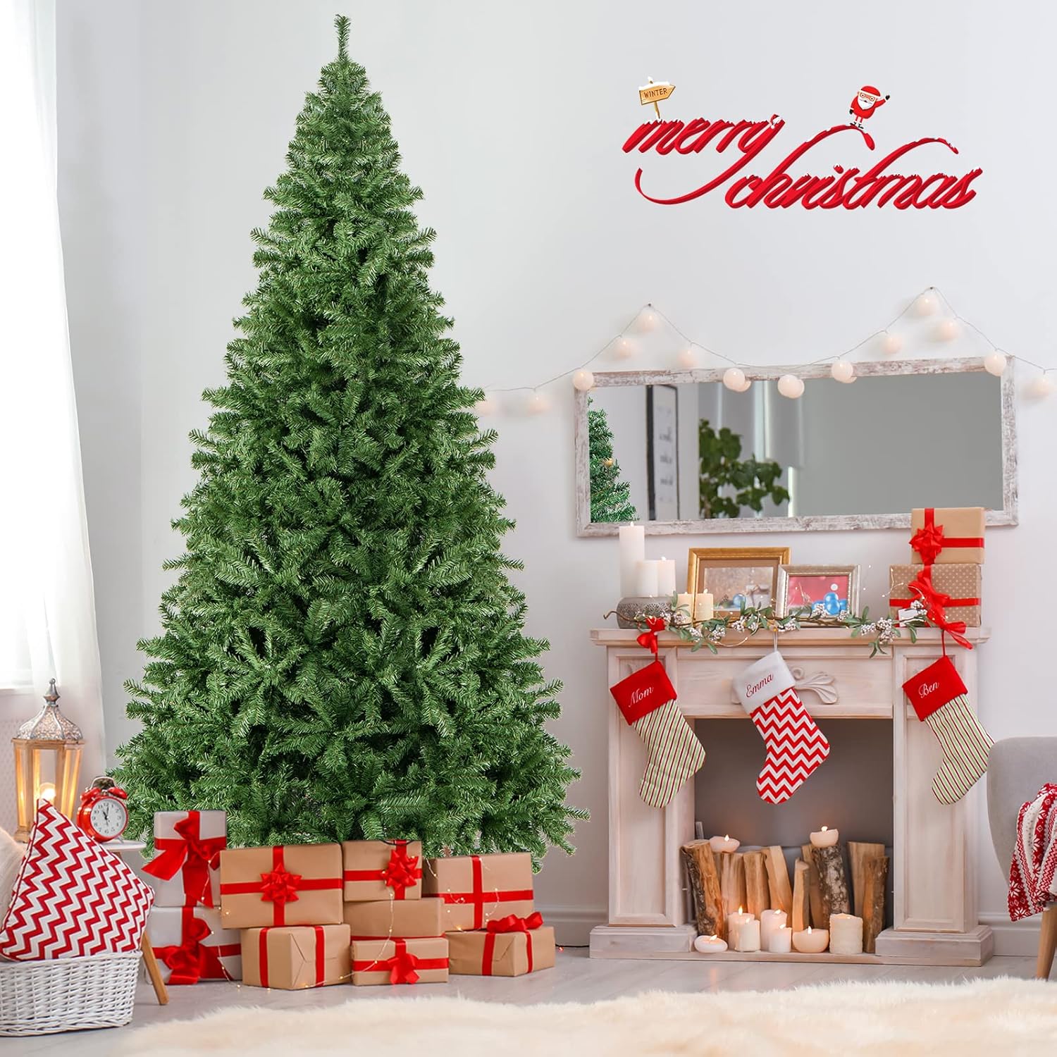 Goplus 8ft Artificial Christmas Tree, Unlit Christmas Pine Tree with 1138 PVC Branch Tips, Foldable Metal Stand, Xmas Full Tree for Indoor Home Office Decor