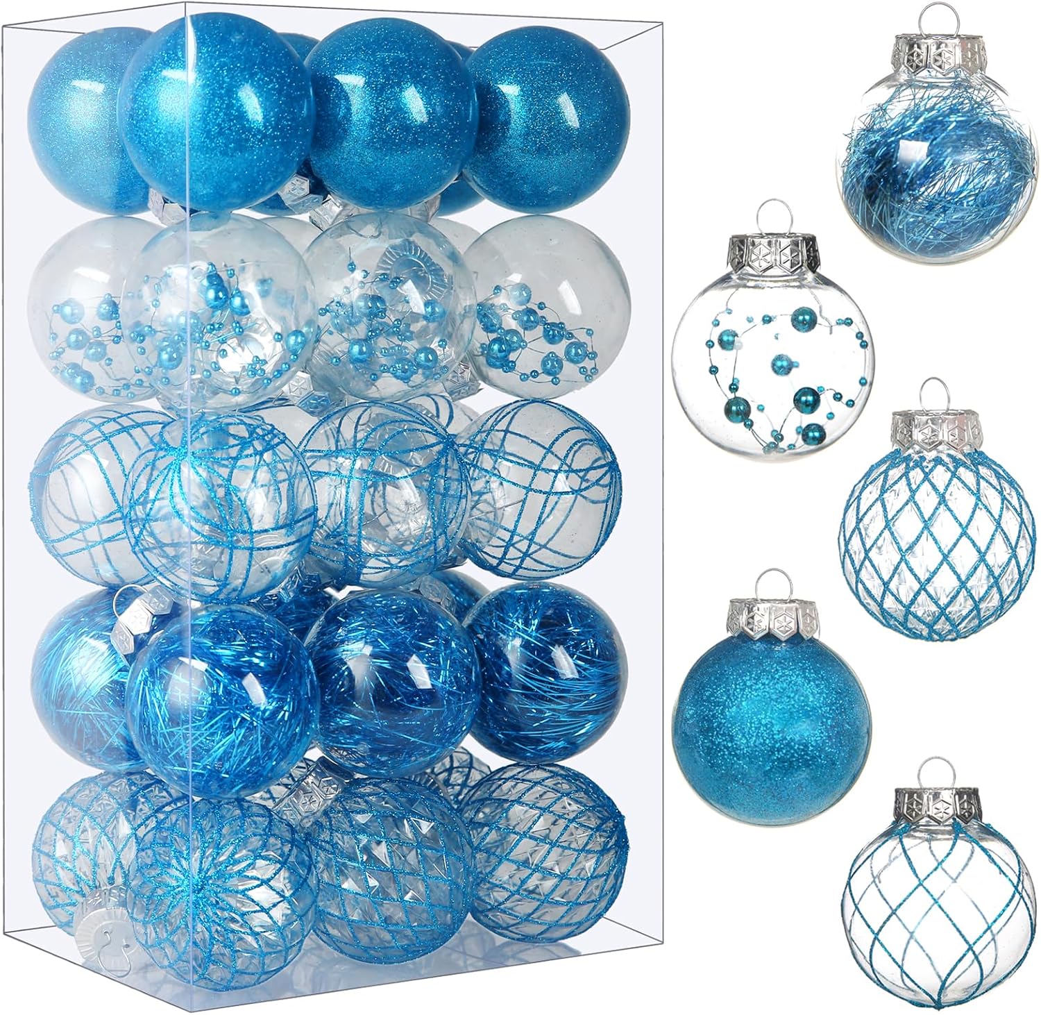 Clear Plastic Christmas Ball Ornaments, 30ct 2.36 Inch Champagne Balls for Tree Decoration - Shatterproof for Holiday Wedding Party Gifts
