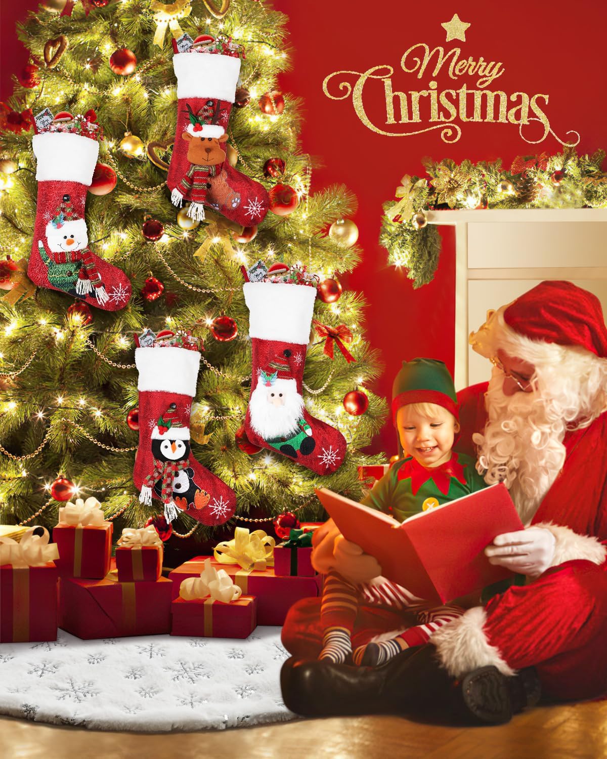 48 Inches Faux Fur Christmas Tree Skirt for Xmas Tree Holiday Party Decorations White Plush Silver Sequin Snowflake (Silver)