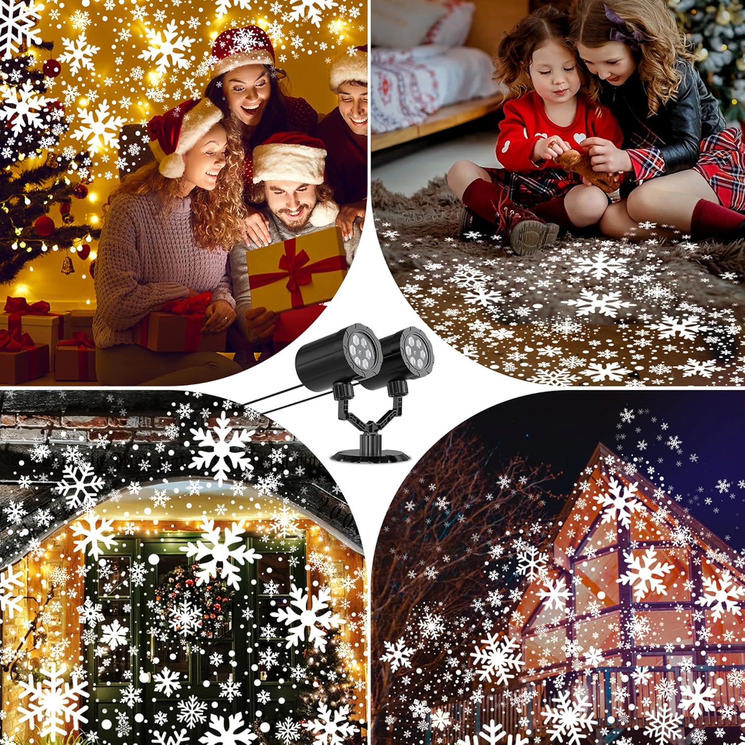 Christmas Projector Lights Outdoor, GUSODOR Dynamic Snowflake Projector IP65 Waterproof 360°Rotating LED Projection Lights for Indoor Outdoor Christmas Decoration, Holiday, Yard Decor-Dual-Head A