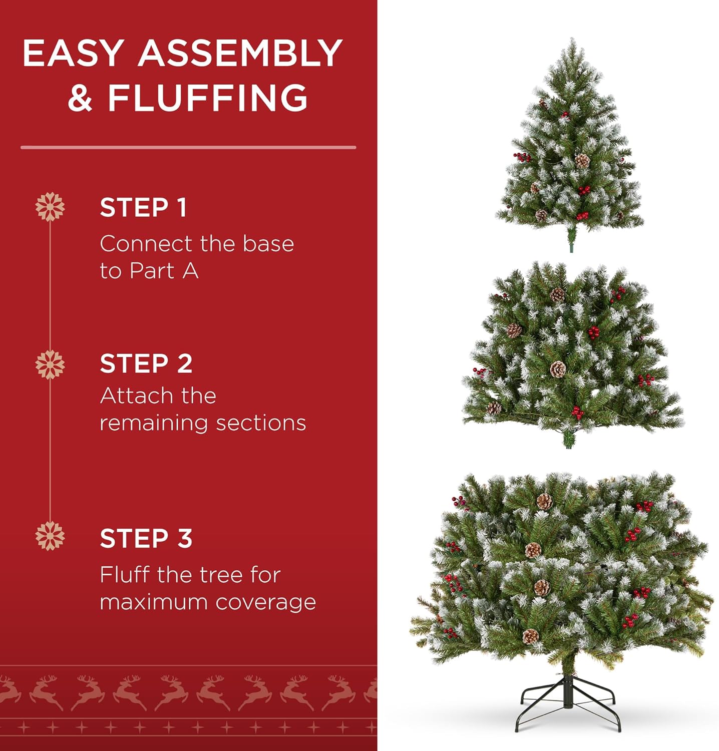 Best Choice Products 6ft Pre-Lit Pre-Decorated Spruce Hinged Artificial Christmas Tree w/ 798 Tips, Pinecones, Berries, 250 Lights, Metal Base