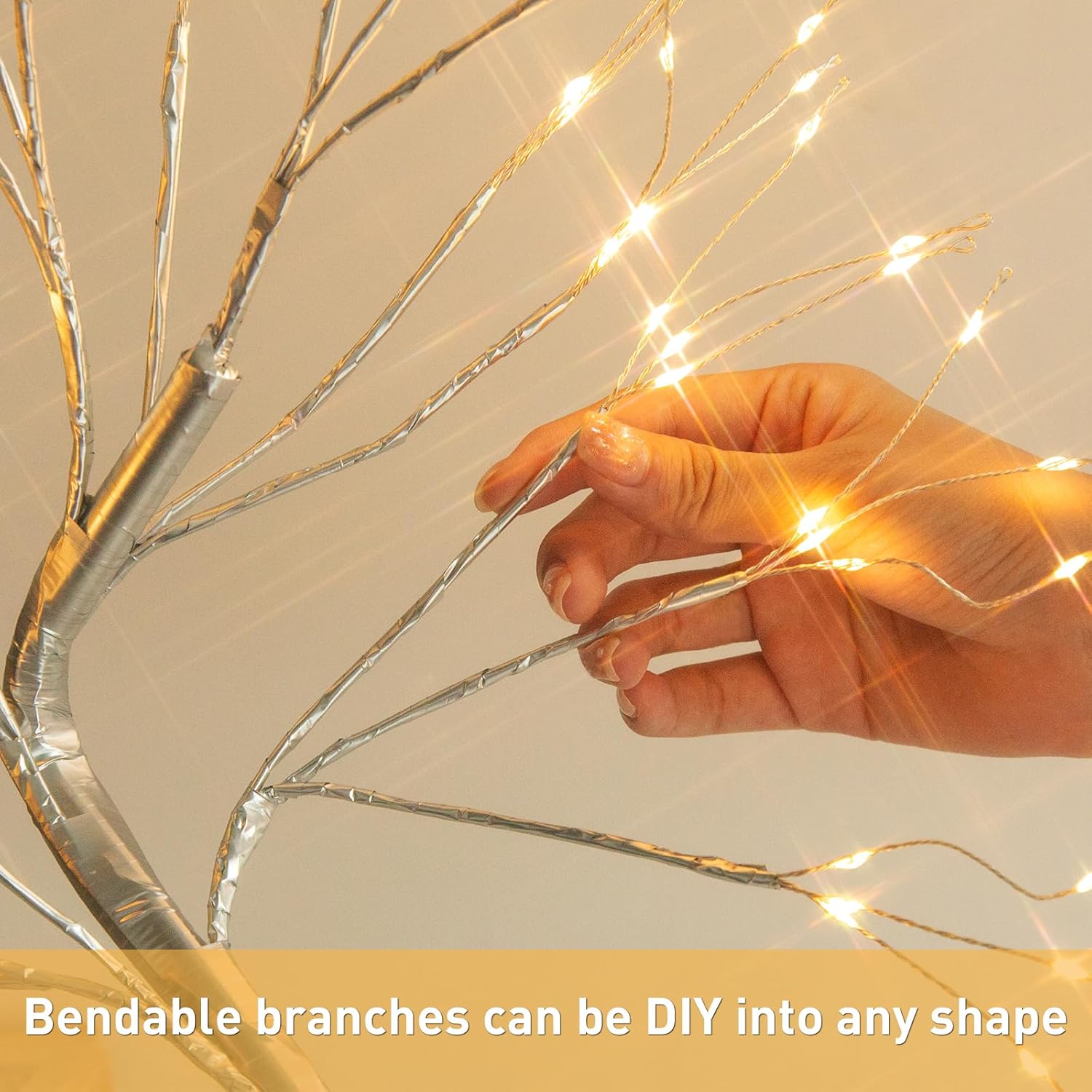 EAMBRITE Home Decorations Light Up White Birch Tree Indoor Christmas Decor, 4 Pack Battery Operated/USB Lighted Tabletop Money Tree Lamp Led Lights Xmas Wedding Centerpiece Table Room (2 Ft)