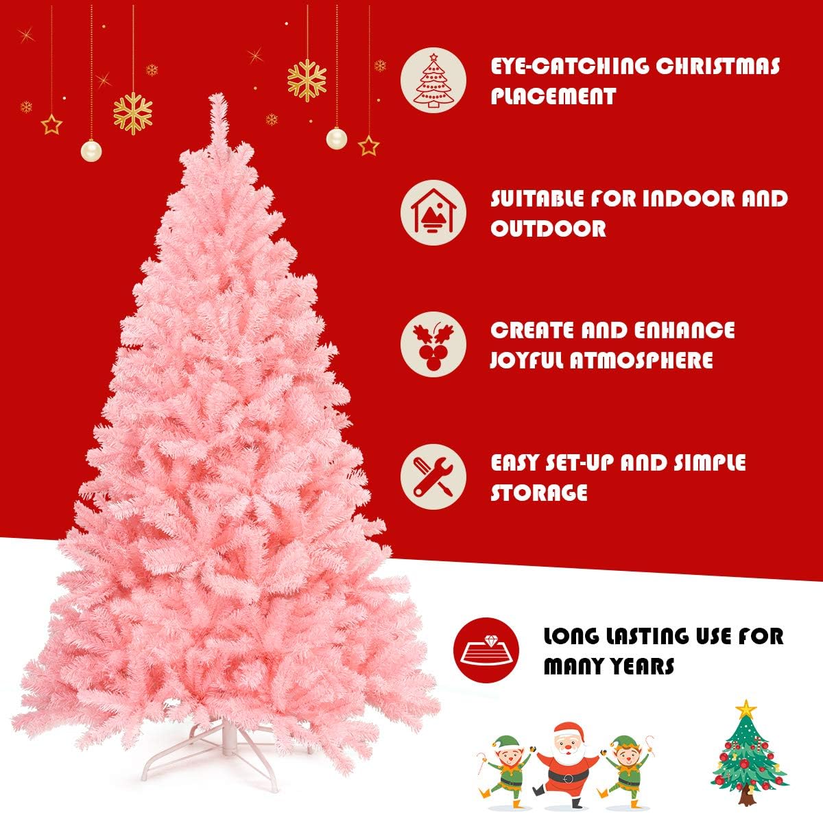 Goplus 8ft Artificial Christmas Tree, Unlit Christmas Pine Tree with 1138 PVC Branch Tips, Foldable Metal Stand, Xmas Full Tree for Indoor Home Office Decor