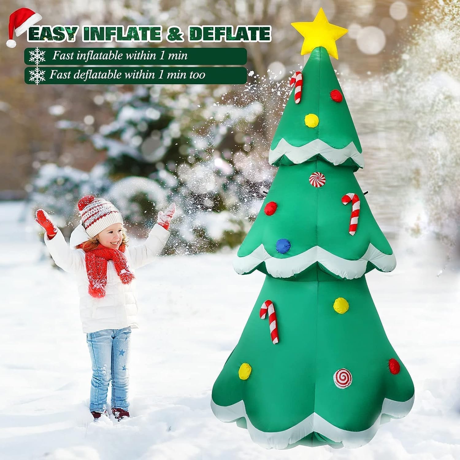 7 FT Christmas Inflatables Snowman Outdoor Yard Decorations, Christmas Blow up Snow Man with LED Lights & Black Hat, Winter Outside Decor for Holiday Party Patio Garden Lawn, Xmas New Year Kids Gifts