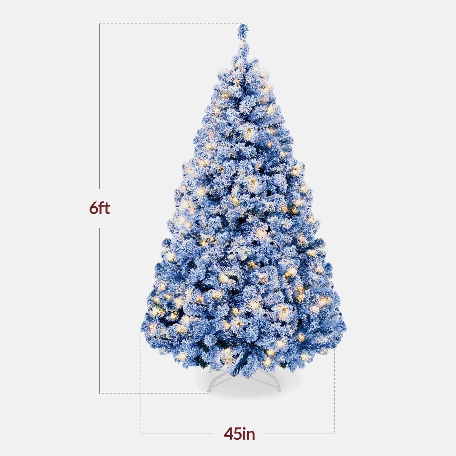 Best Choice Products Pre-Lit Artificial Christmas Tree, 6ft Snow Flocked Design Pine Tree, Full Appearance Snowy w/Easy Assembly, Metal Stand