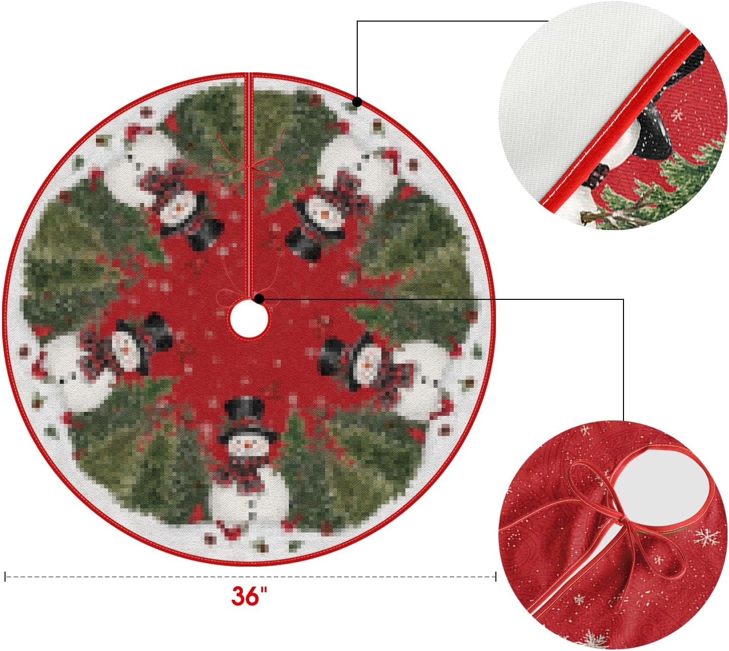 Cardinals Cedar Snowman with Scarf Christmas Tree Skirt, Xmas Winter Holiday Party Tree Mat Indoor Outdoor Decoration 36 Inch