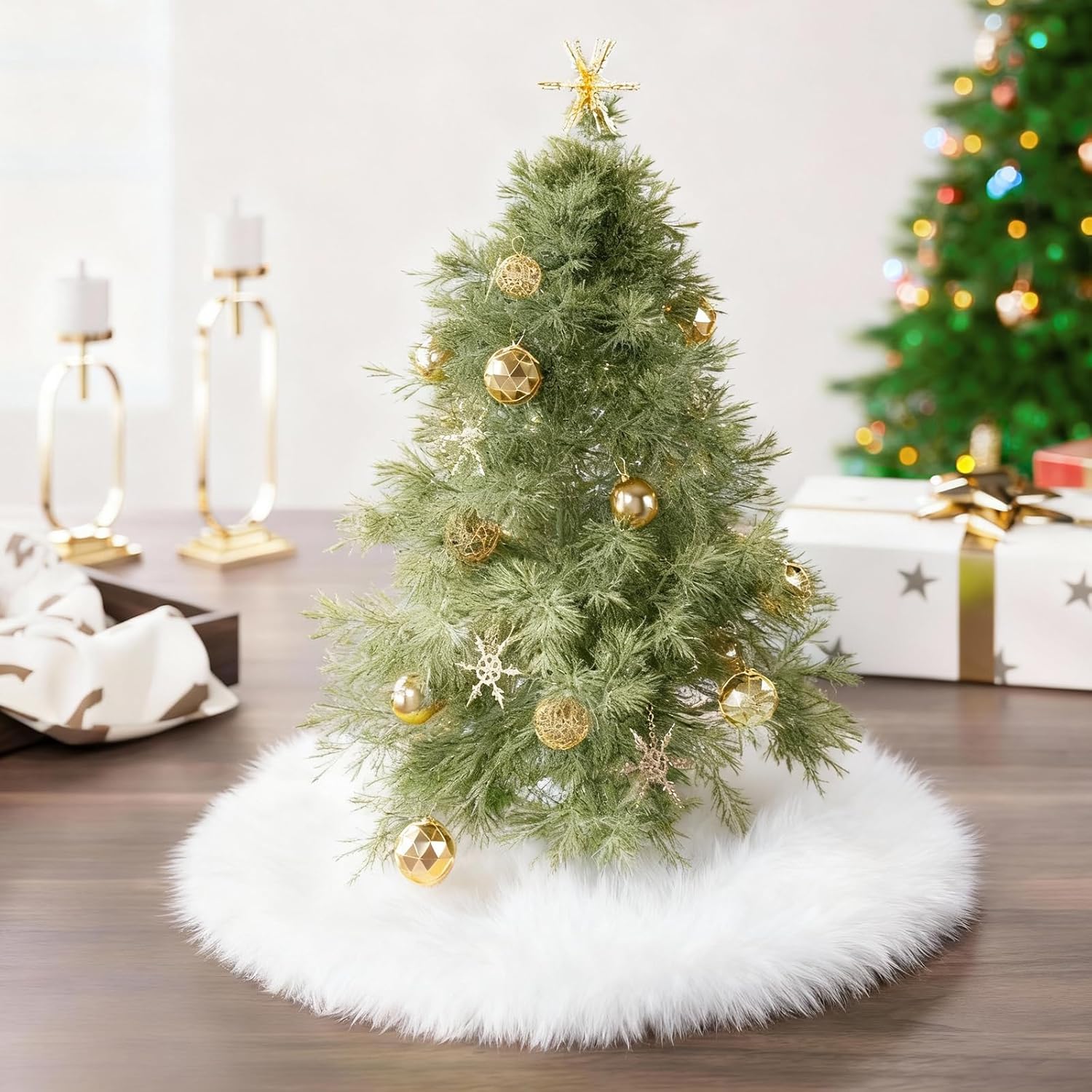 Christmas Tree Skirt 36 inch Wool Fur White Tree Skirt Small Snowy White Plush Velvet Tree Skirt Party Christmas Tree Decoration