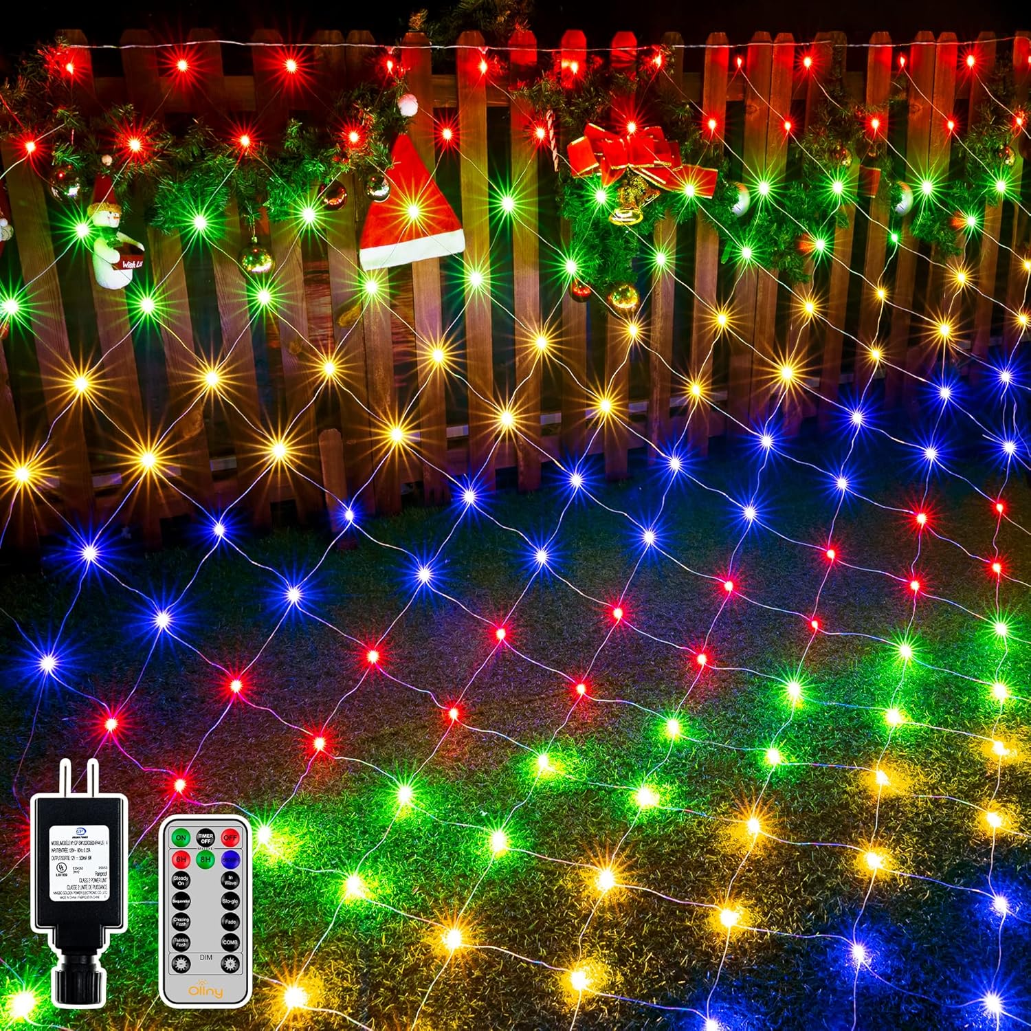 Ollny Net Lights Outdoor Mesh Light 10x7ft, 210LED Clear Wire Connectable Christmas Net Lights with 8 Modes, IP67 Waterproof Bush Light for Tree Wall Ceiling Outside Decorations, Warm White