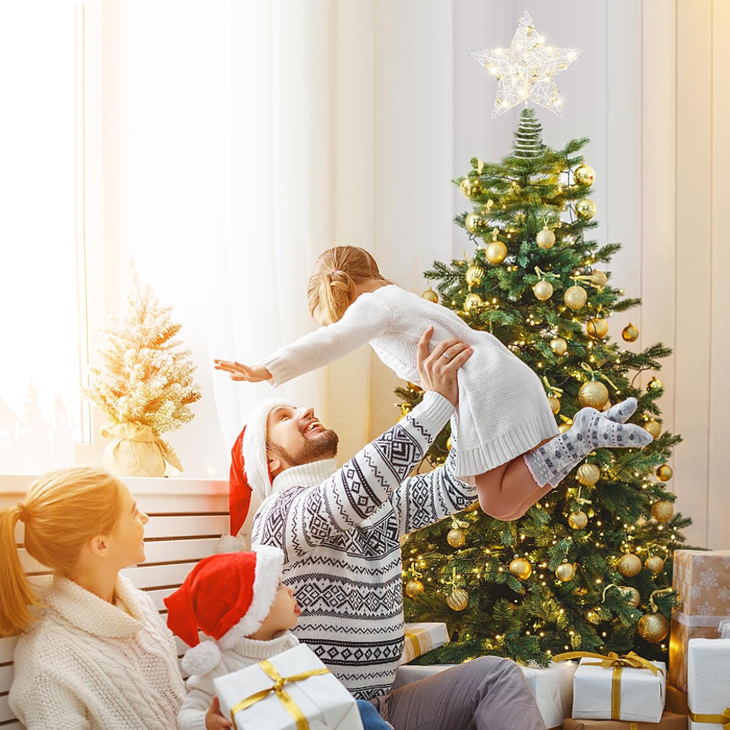 Roylvan Christmas Star Tree Topper with 8 Lighting Modes, USB Lighted Tree Topper with 20 LED Lights, Shiny Treetop Christmas Tree Decoration for Indoor Outdoor Holiday Home Ornament Gift, 9.8 Inch(H)