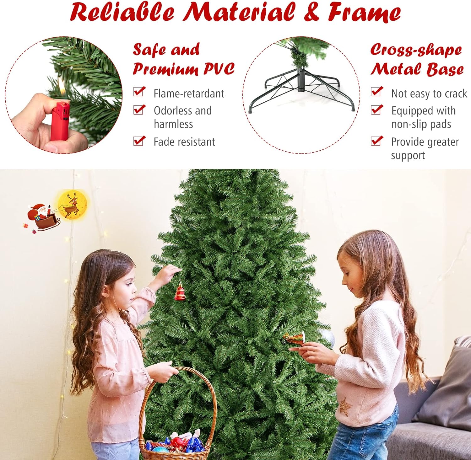 Goplus 8ft Artificial Christmas Tree, Unlit Christmas Pine Tree with 1138 PVC Branch Tips, Foldable Metal Stand, Xmas Full Tree for Indoor Home Office Decor