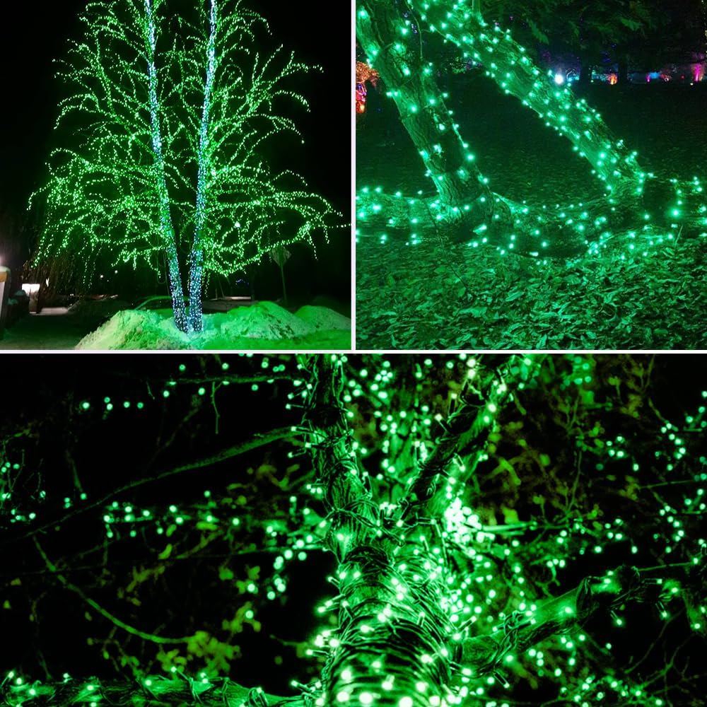 2 Pack 200 LED Solar Christmas Lights Outdoor, Solar String Lights for Outside with 8 Lighting Modes, Waterproof Green Wire Solar Powered Tree Light for Xmas Party Yard Garden Decorations (Multicolor)